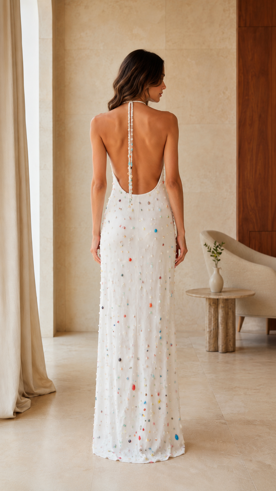 Robe Longue Perlée Dos Nu