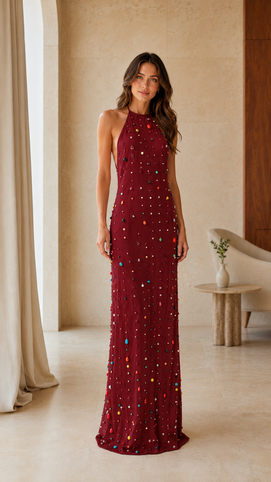 Robe Longue Perlée Dos Nu