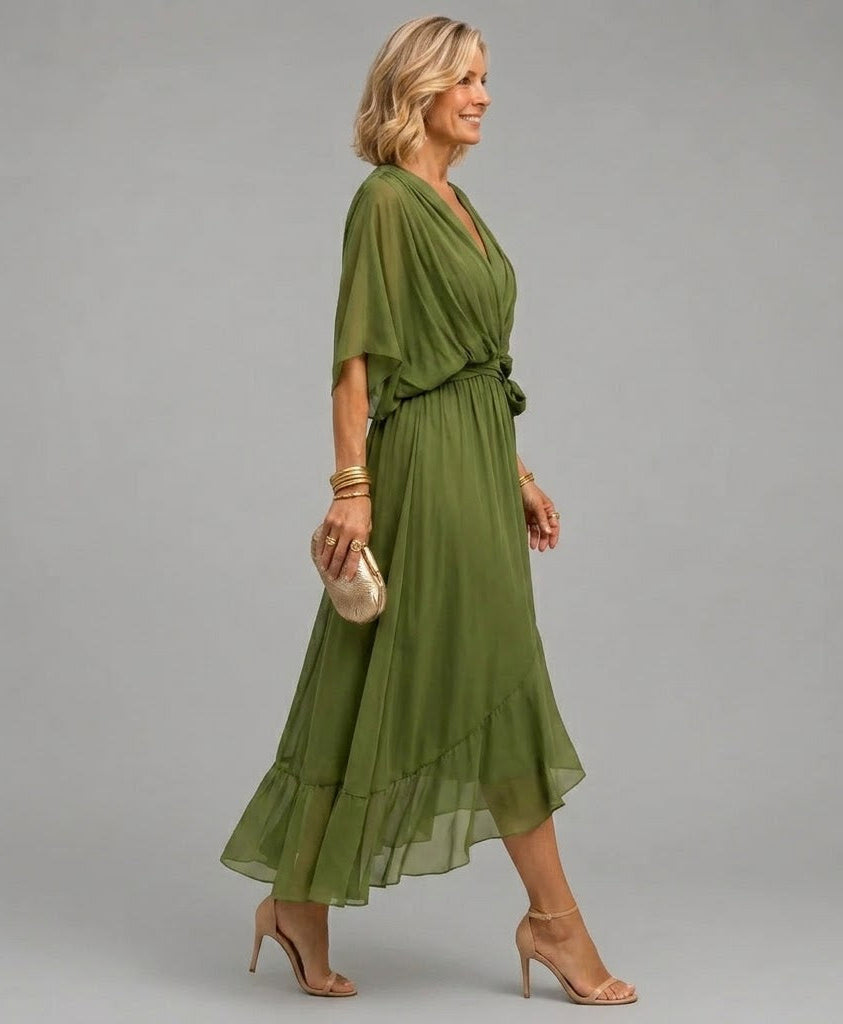 Robe Midi Cache Manches Chauve Souris
