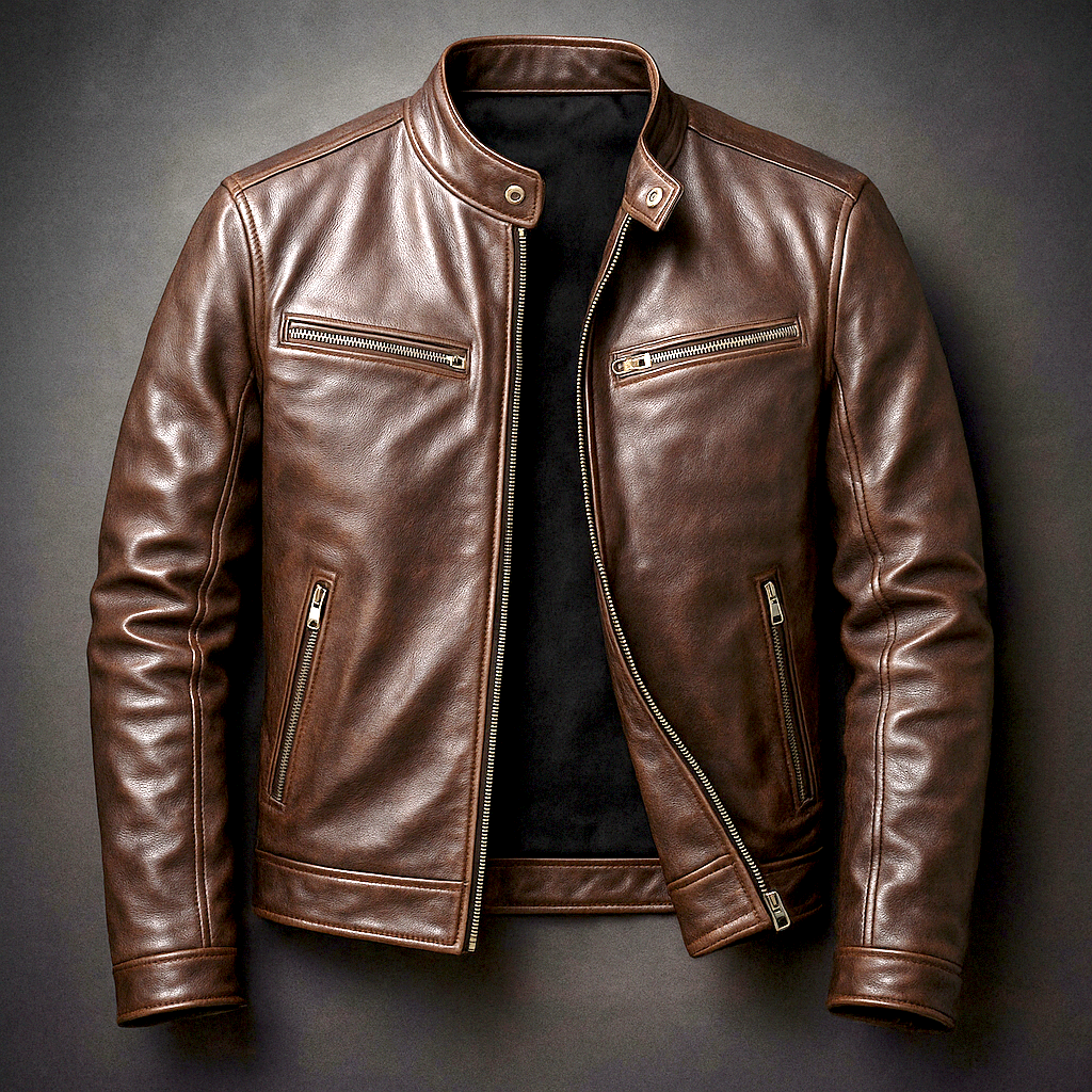Chaqueta de Cuero de Corte Recto
