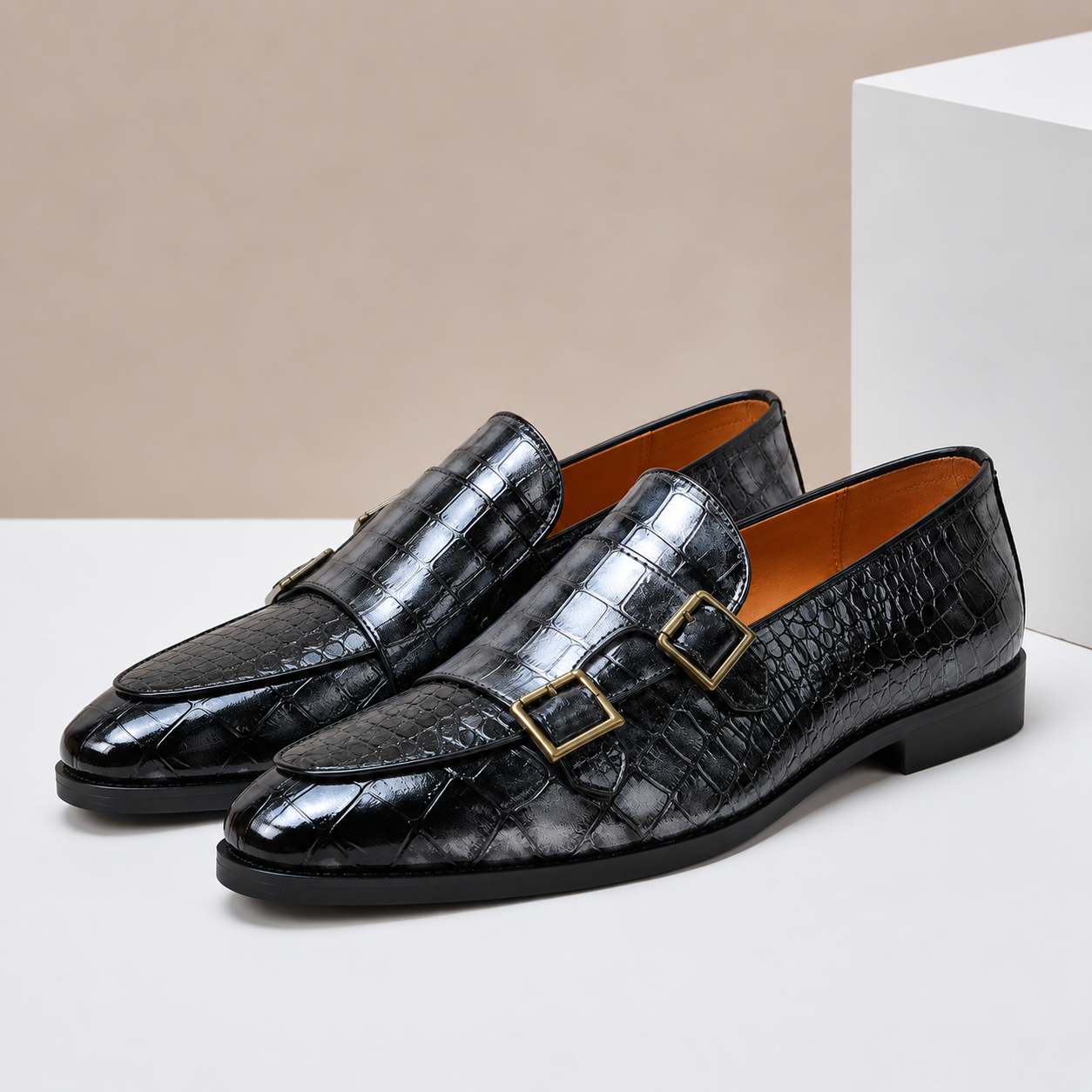 Mocassins Effet Croco Double Boucle