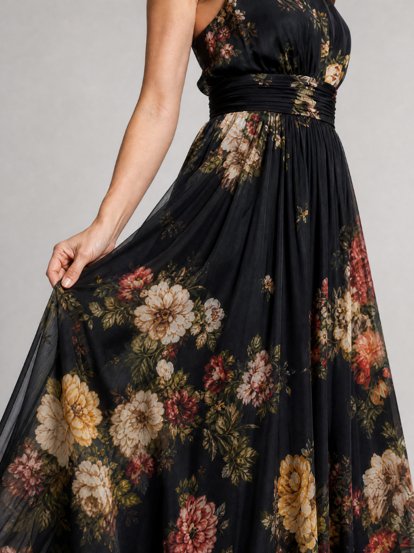 Robe Longue Fleurie Col Montant
