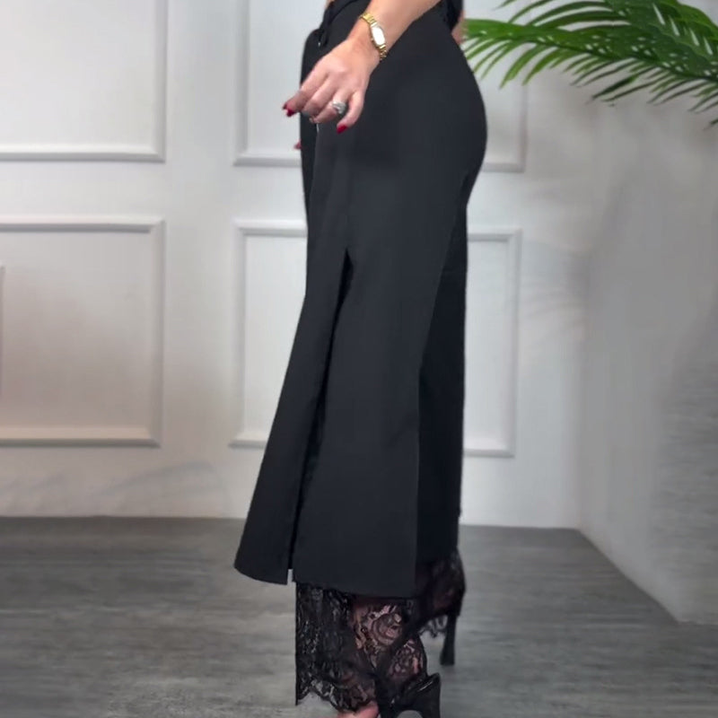 Pantalón de Pierna Ancha con Detalle de Encaje