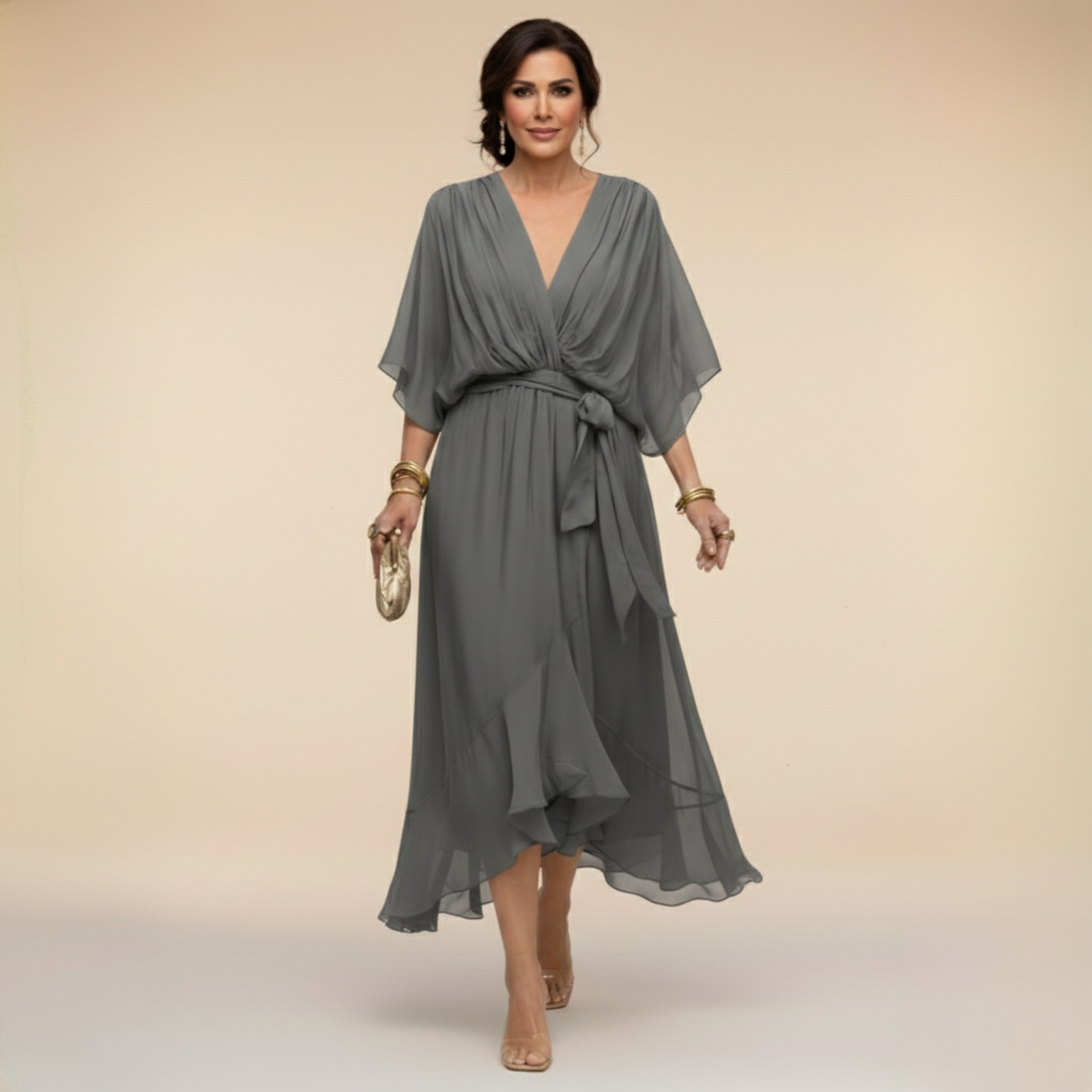 Robe Midi Cache Manches Chauve Souris