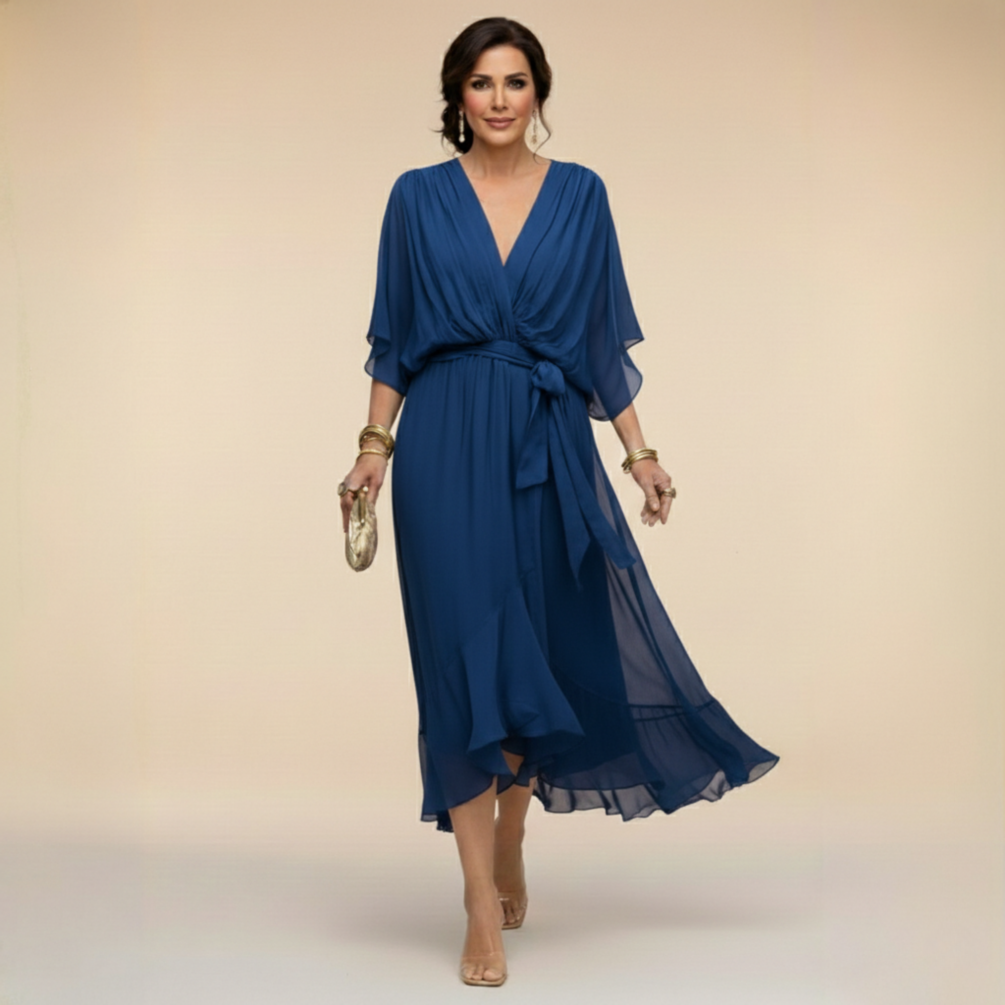 Robe Midi Cache Manches Chauve Souris