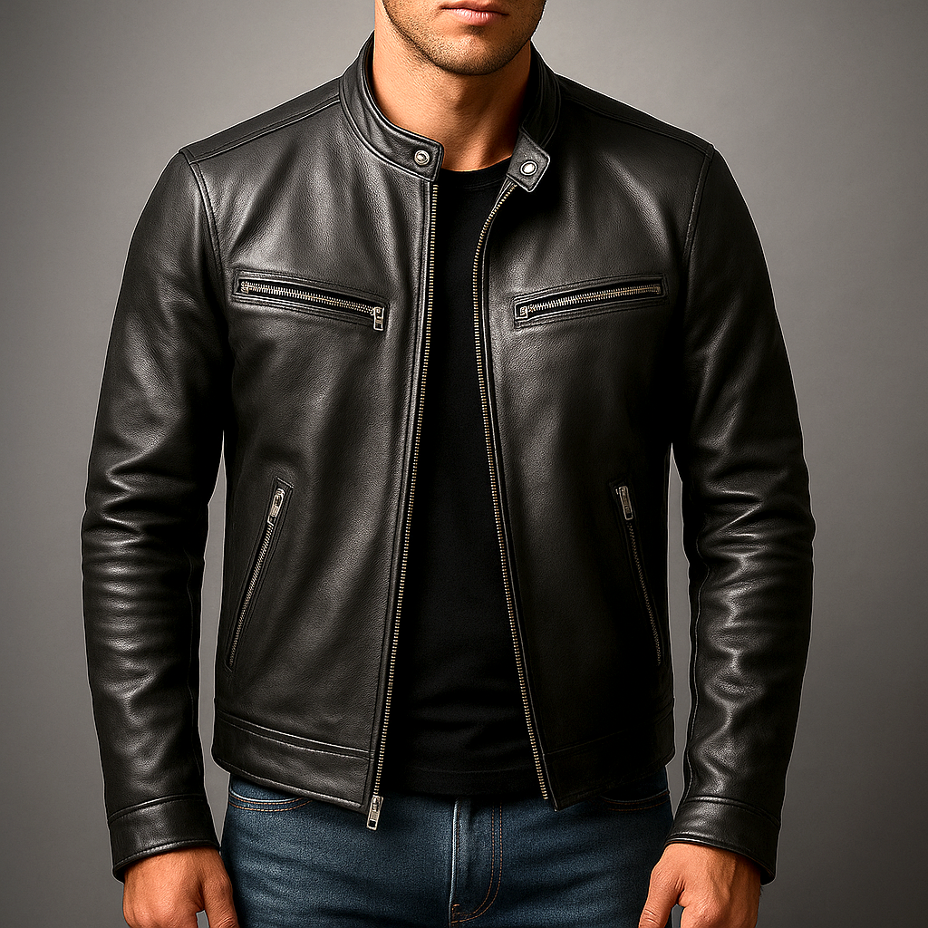 Chaqueta de Cuero de Corte Recto