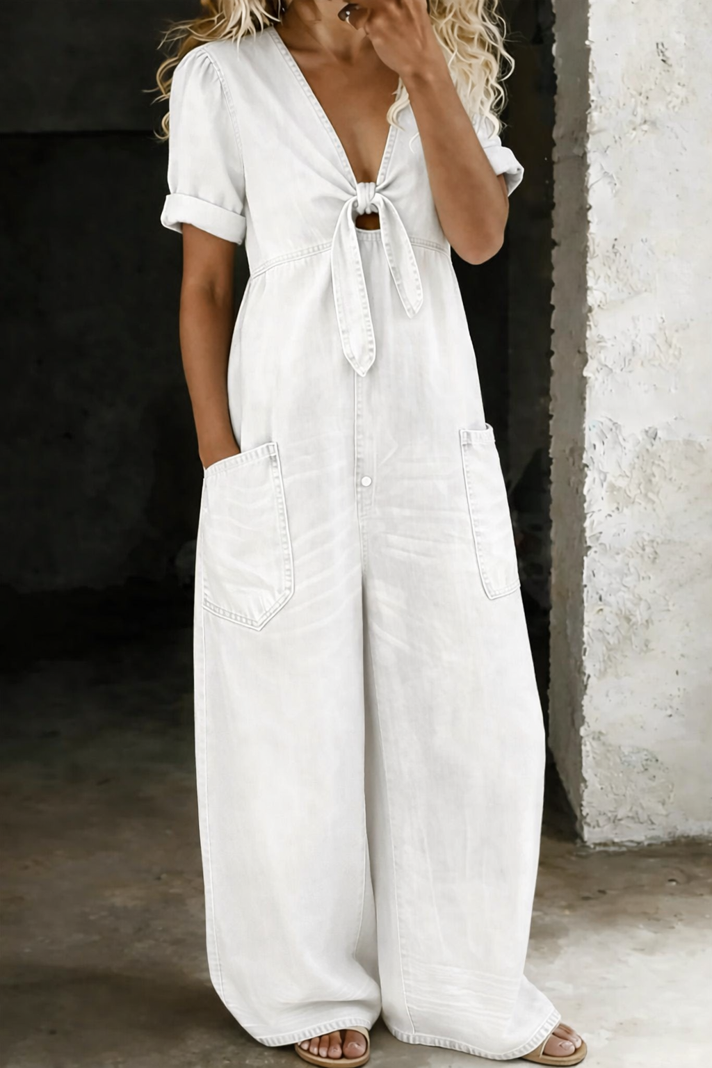 Combinaison en Denim Jambe Large