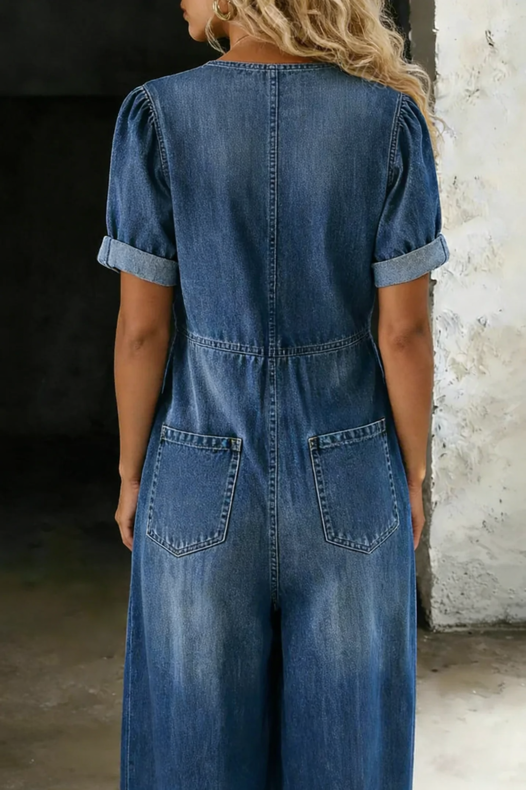 Combinaison en Denim Jambe Large