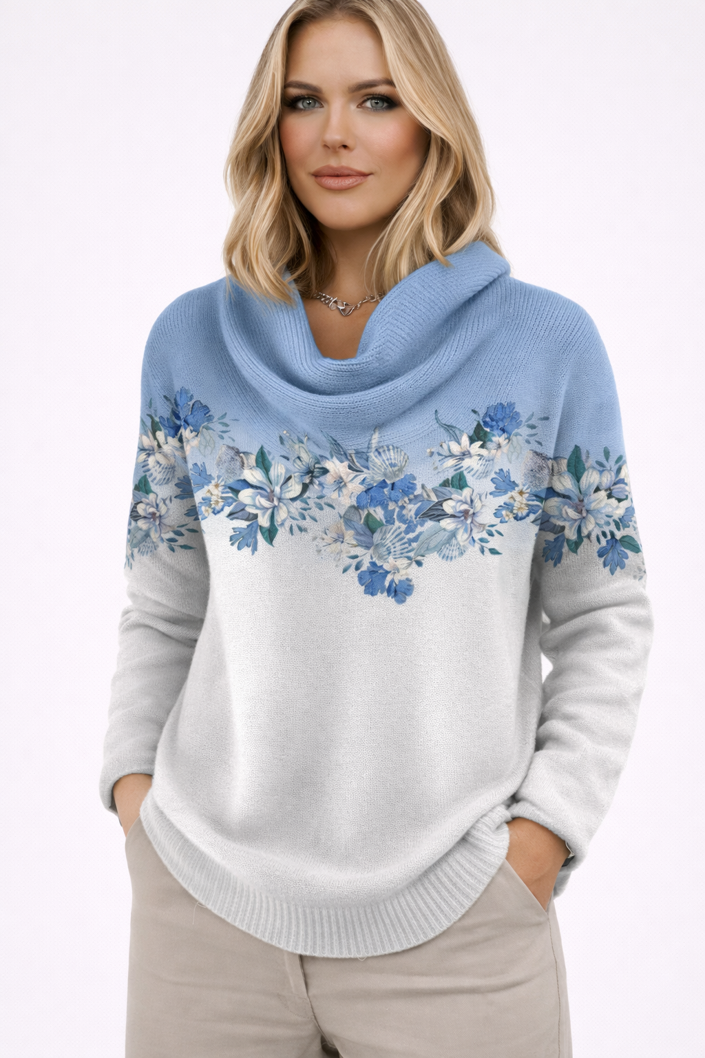 Suéter Floral con Escote Suave