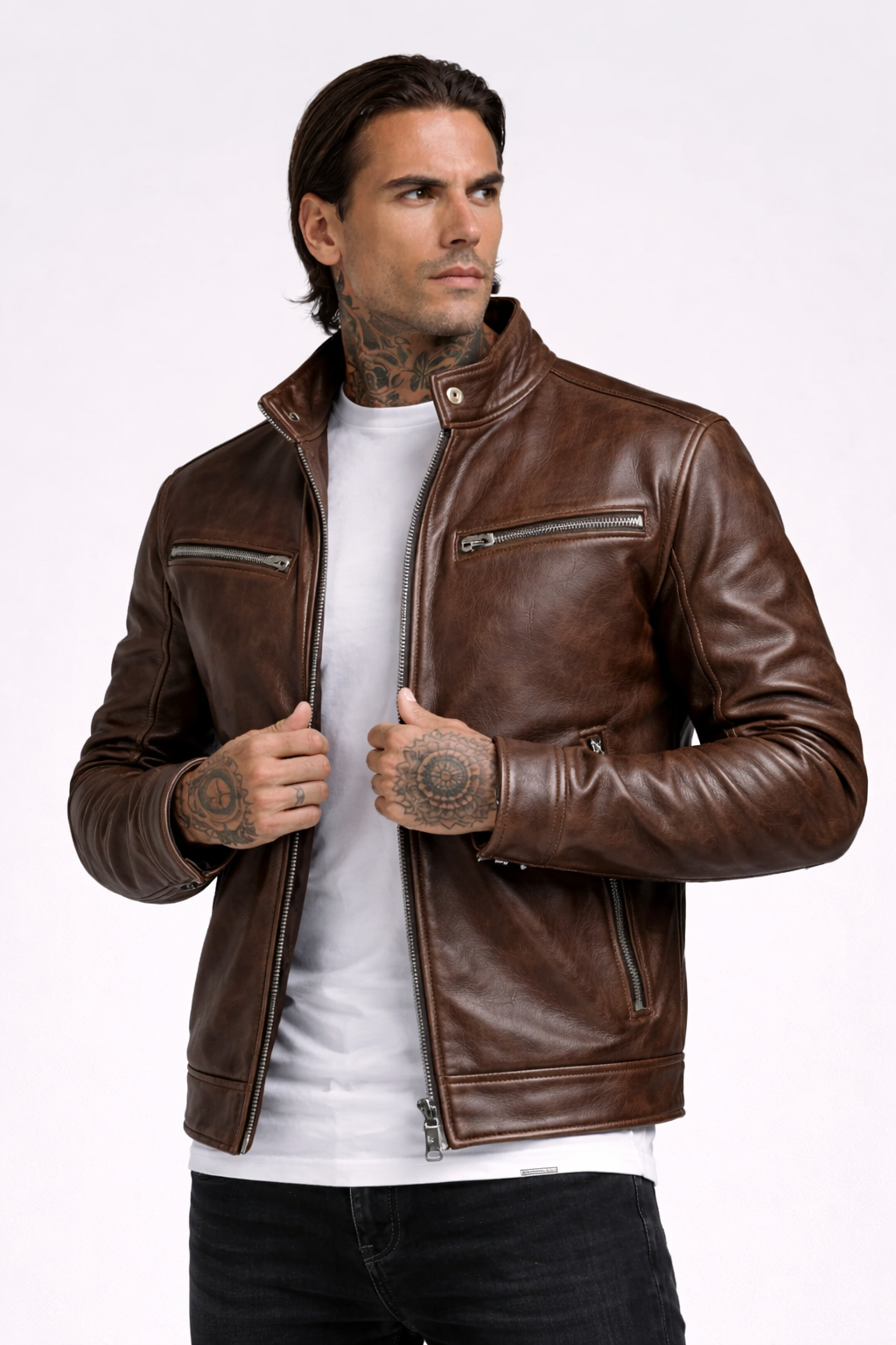 Chaqueta de Cuero de Corte Recto