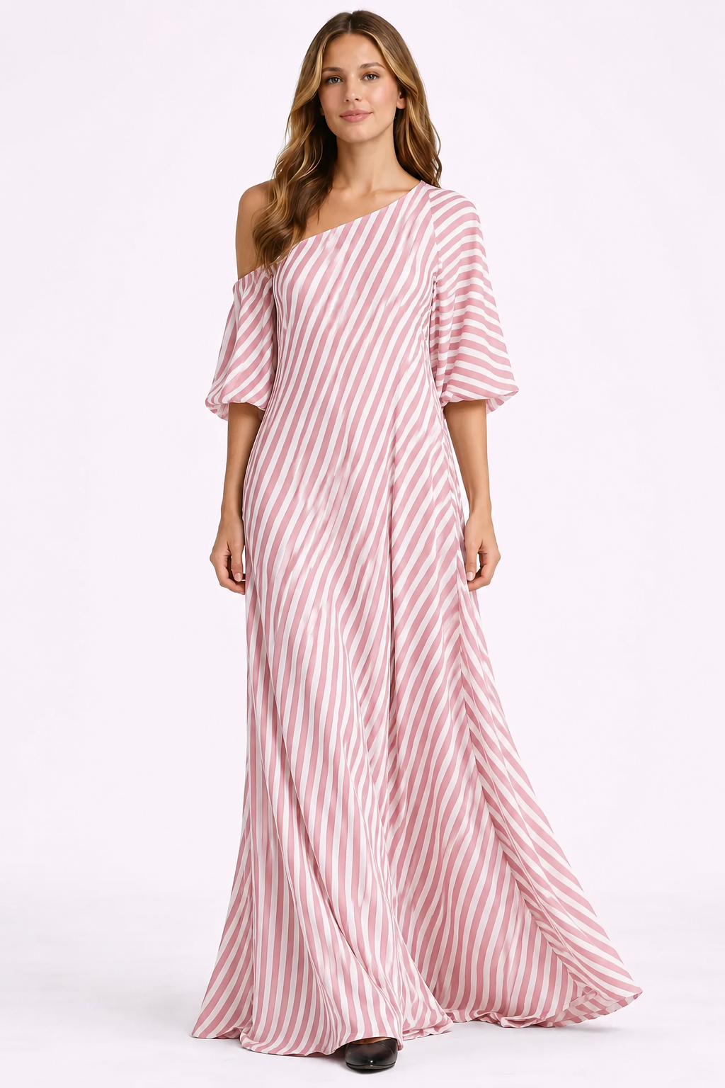 Robe Longue Rayée Épaule Dénudée
