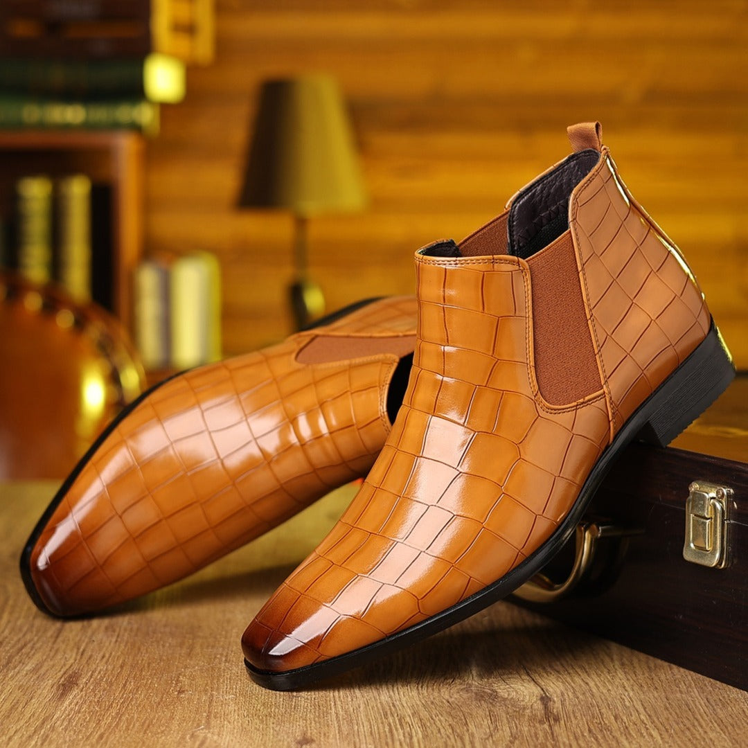 Bottines Chelsea Effet Croco Verni