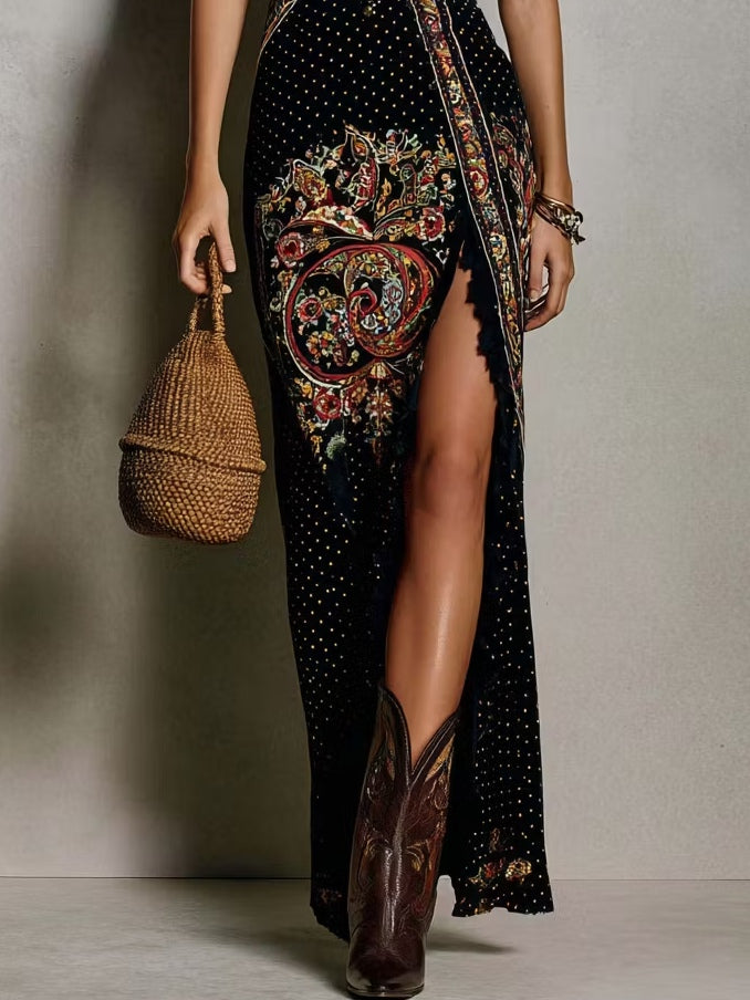 Robe Longue Paisley Fendue