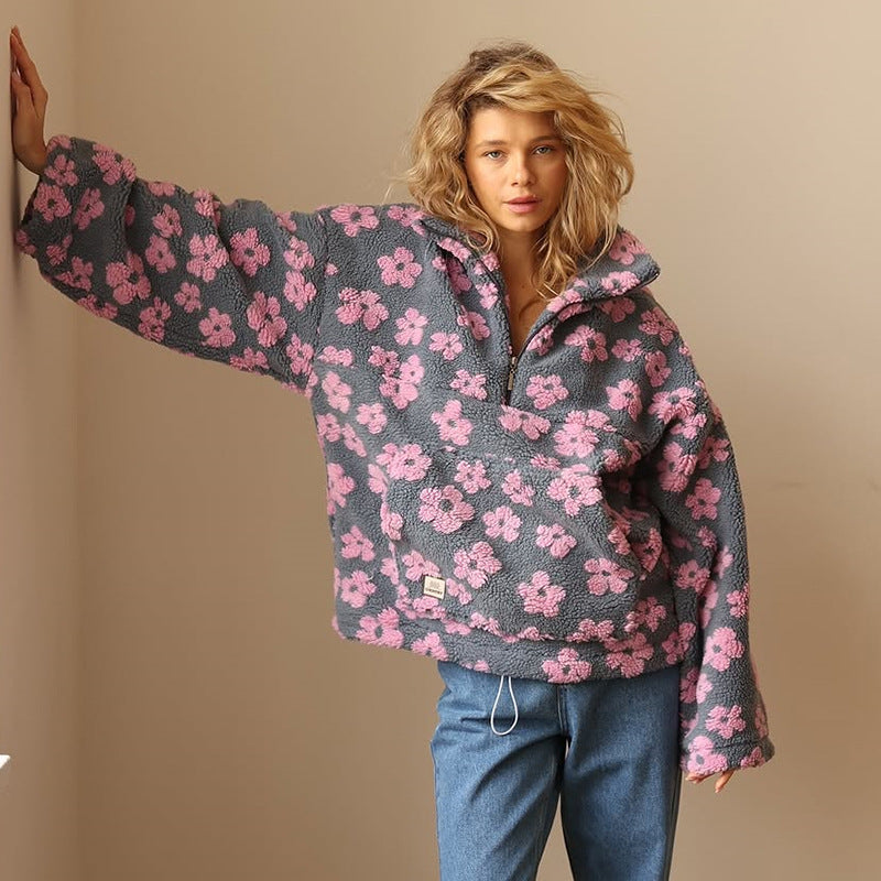 Sudadera de Forro Polar Con Estampado Floral