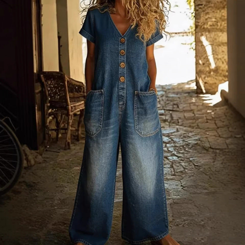 Combinaison en Denim Jambe Large