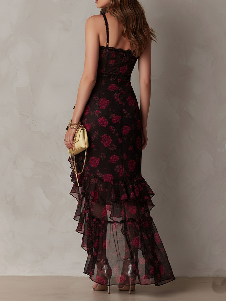 Robe Fleurie Drapée Volants