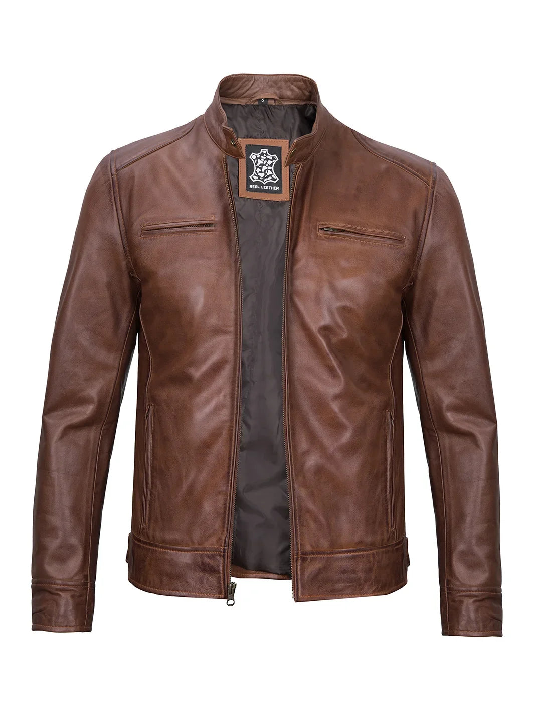 Chaqueta De Cuero Estilo Moto Para Hombre