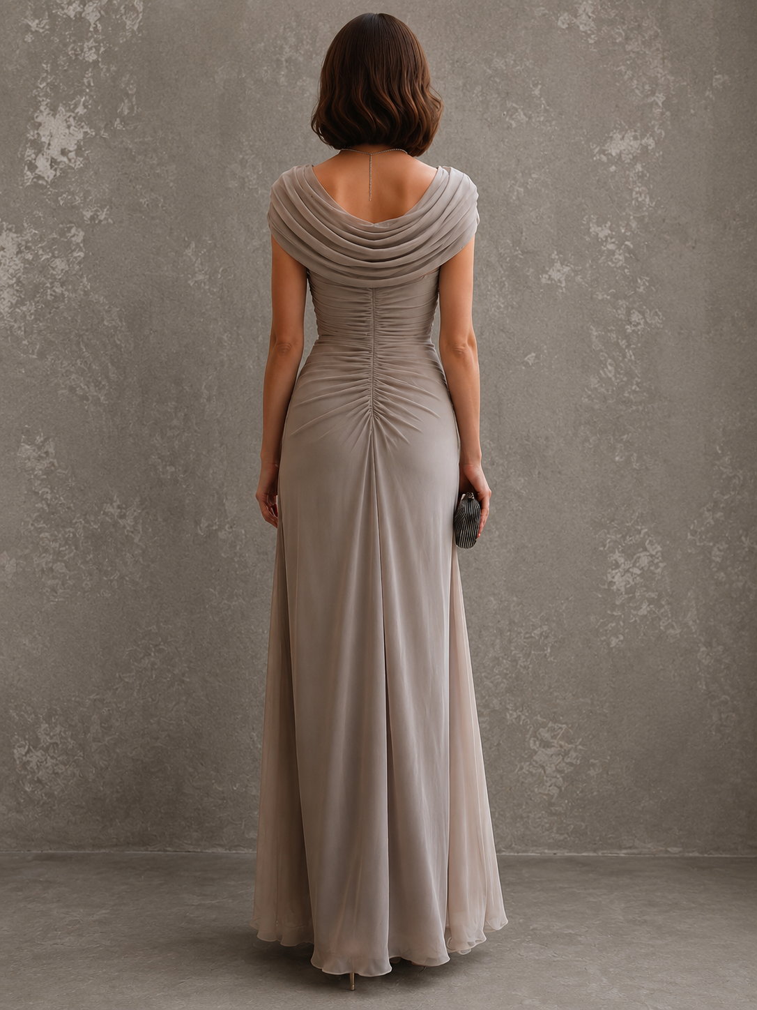 Robe Longue Drapée Col Bénitier