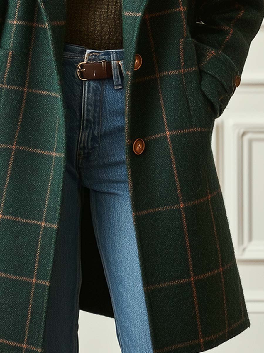 Abrigo Elegante de Lana con Estampado de Cuadros