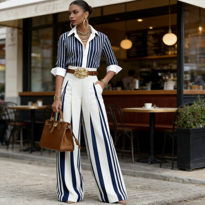 Ensemble T-shirt rayé et pantalon large