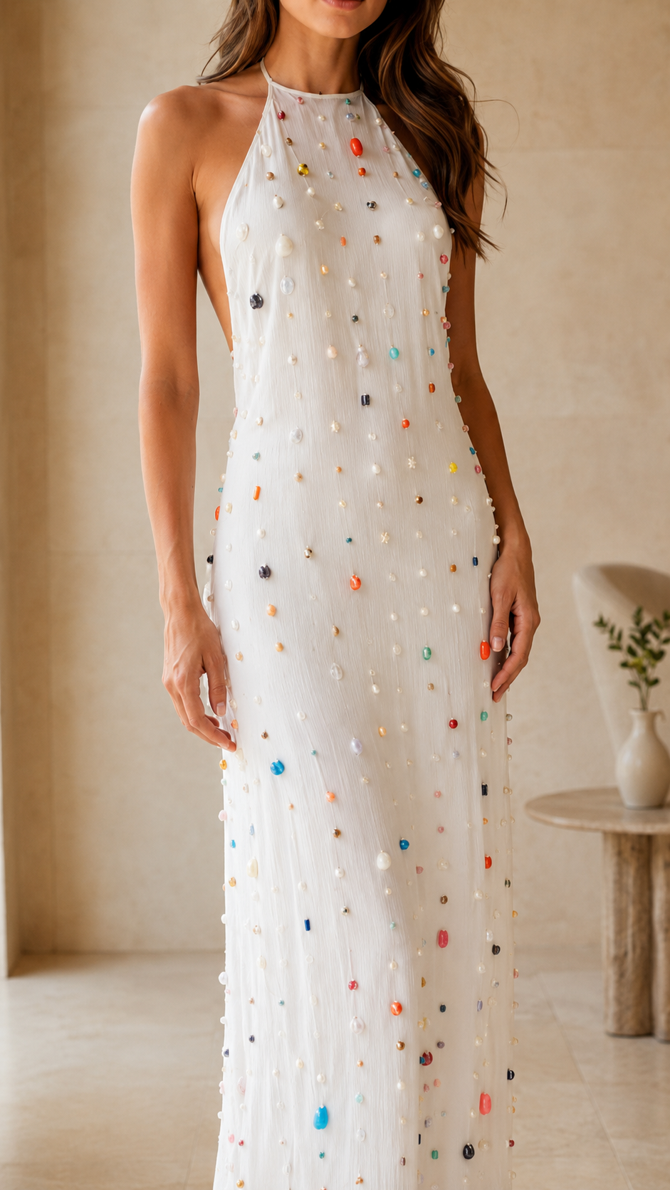 Robe Longue Perlée Dos Nu