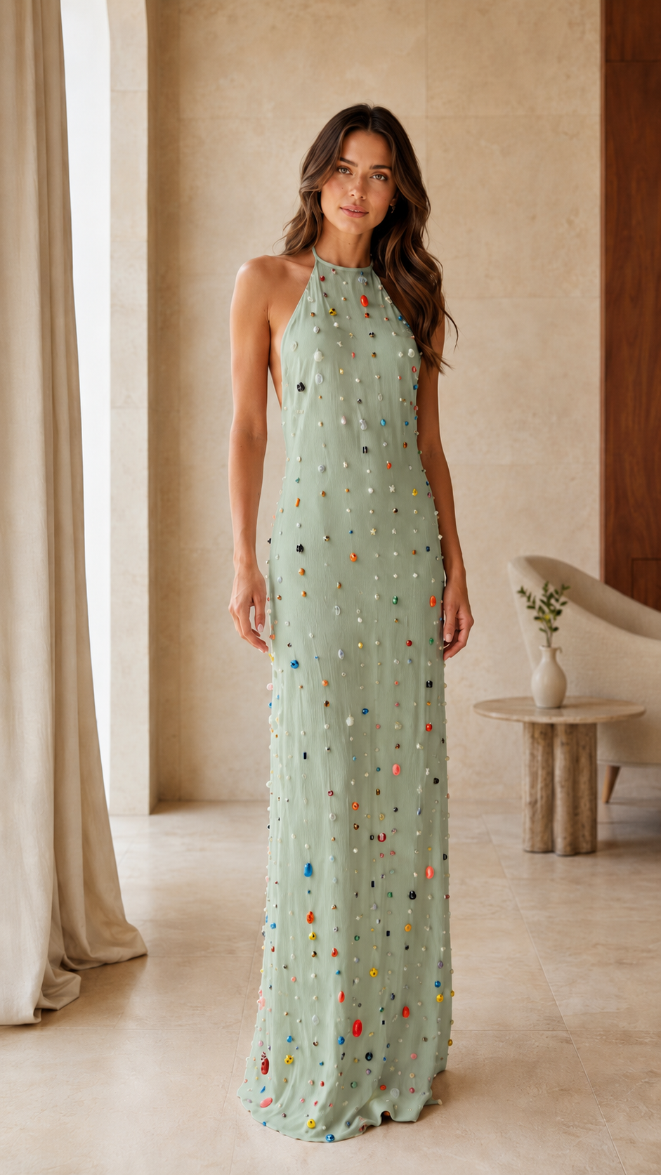 Robe Longue Perlée Dos Nu