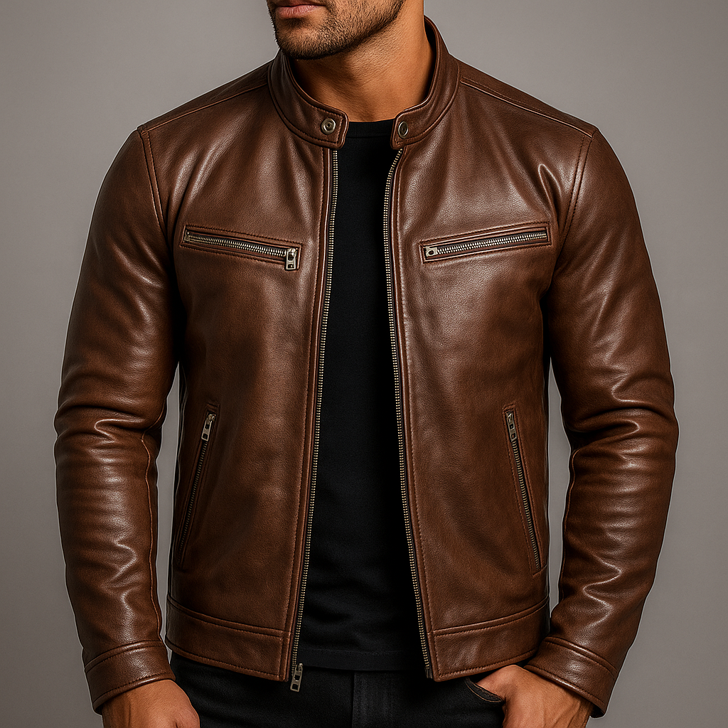 Chaqueta de Cuero de Corte Recto