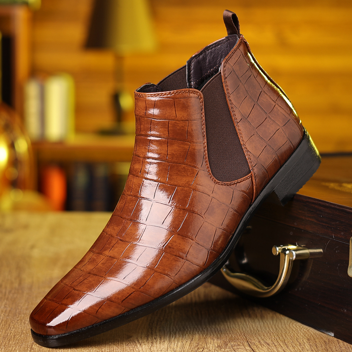 Bottines Chelsea Effet Croco Verni