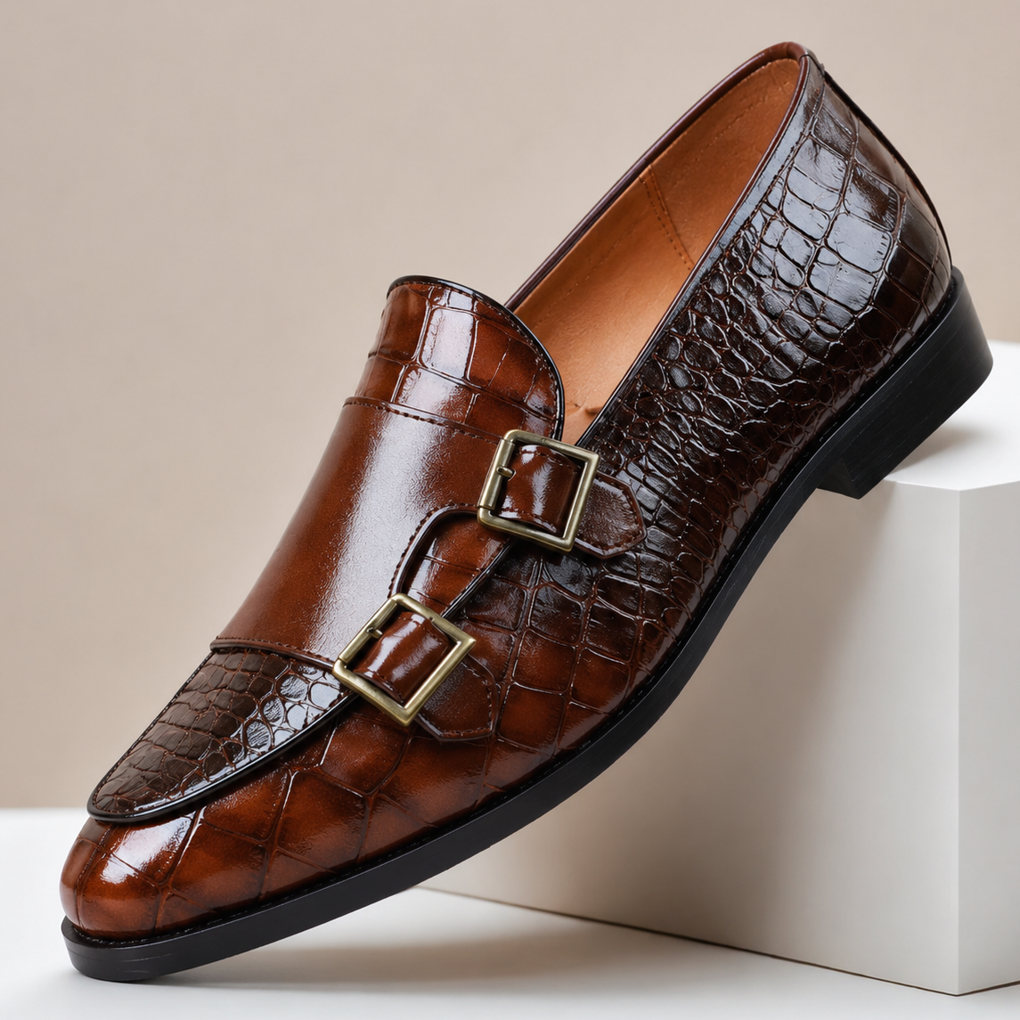 Mocassins Effet Croco Double Boucle