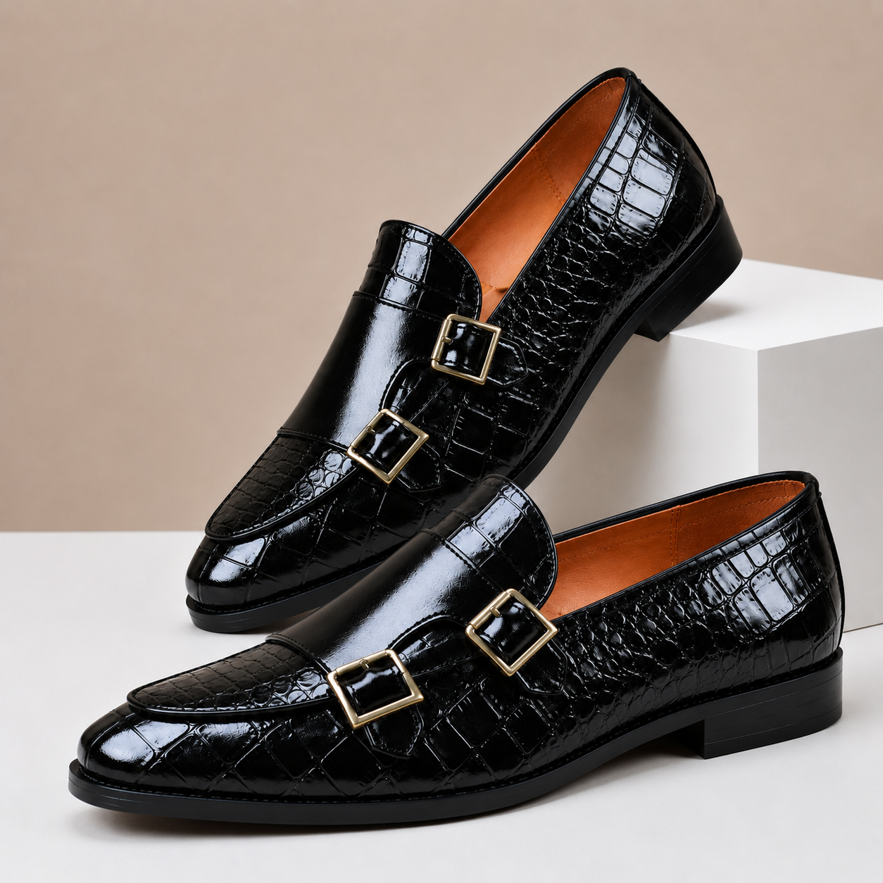 Mocassins Effet Croco Double Boucle