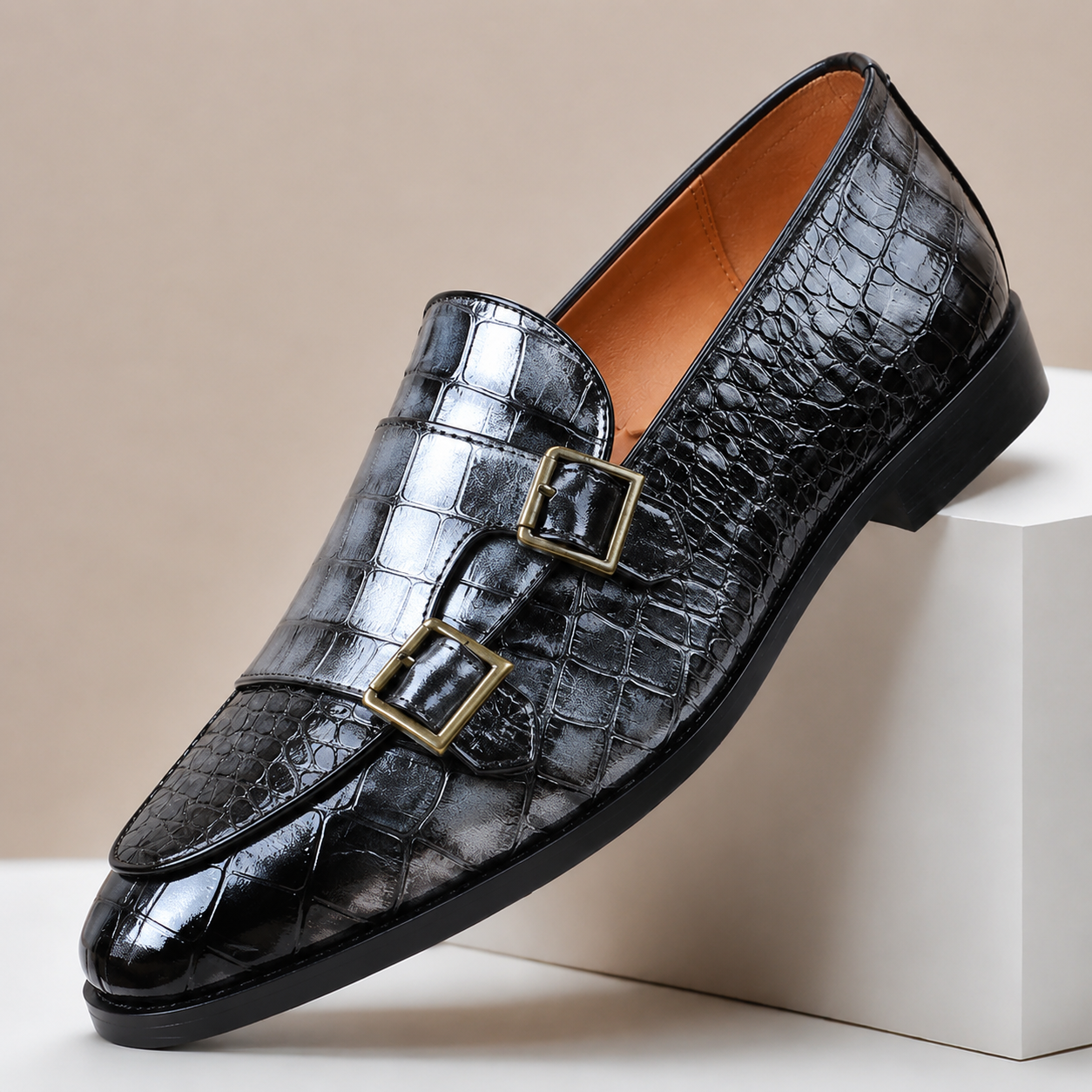 Mocassins Effet Croco Double Boucle