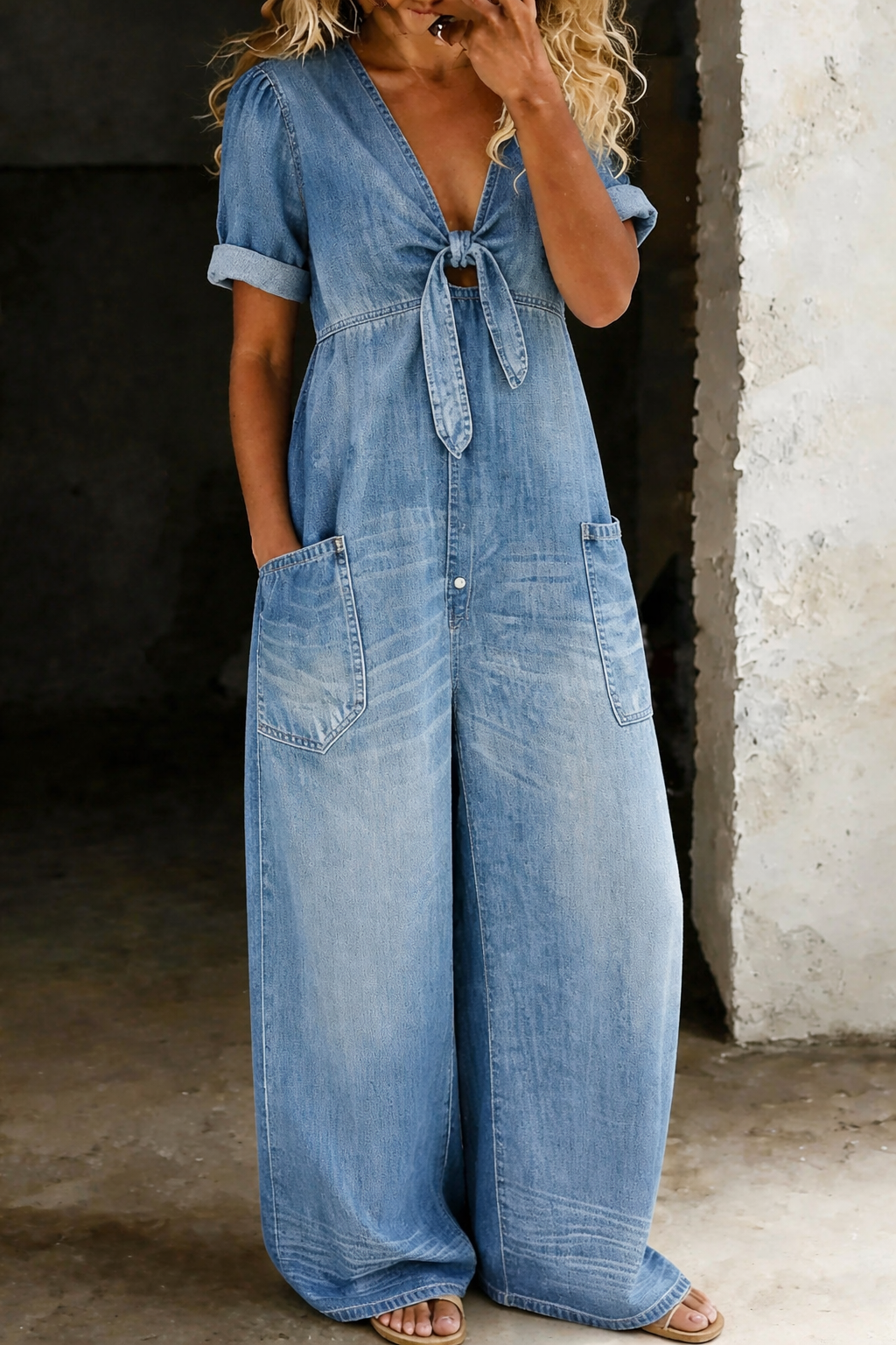 Combinaison en Denim Jambe Large