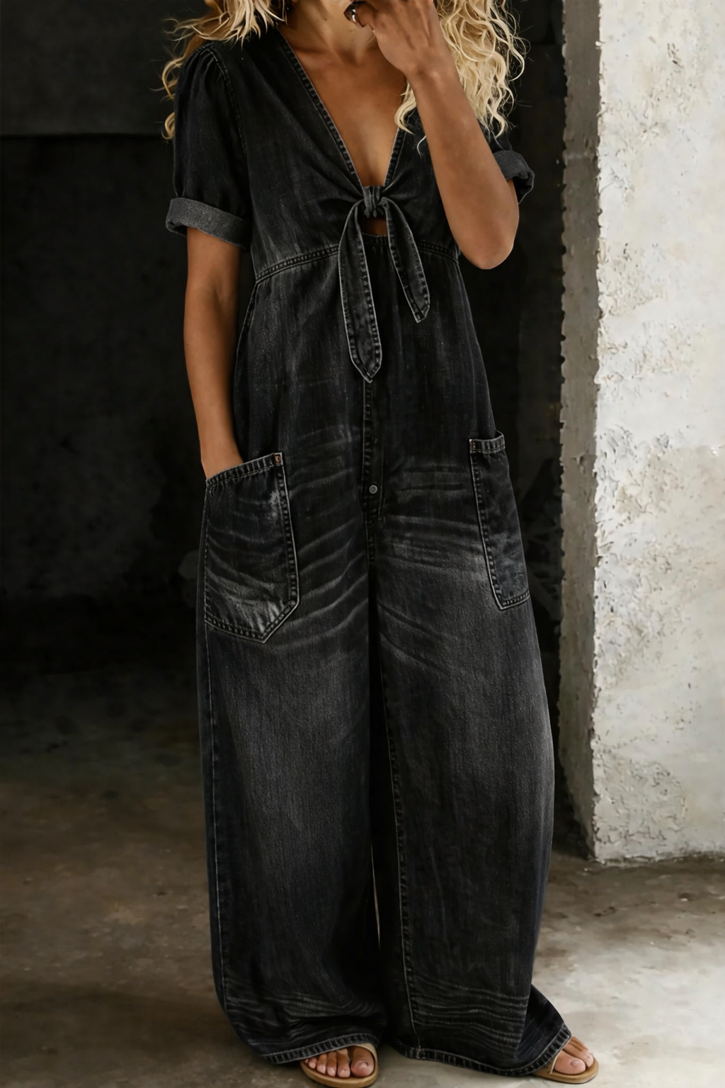 Combinaison en Denim Jambe Large