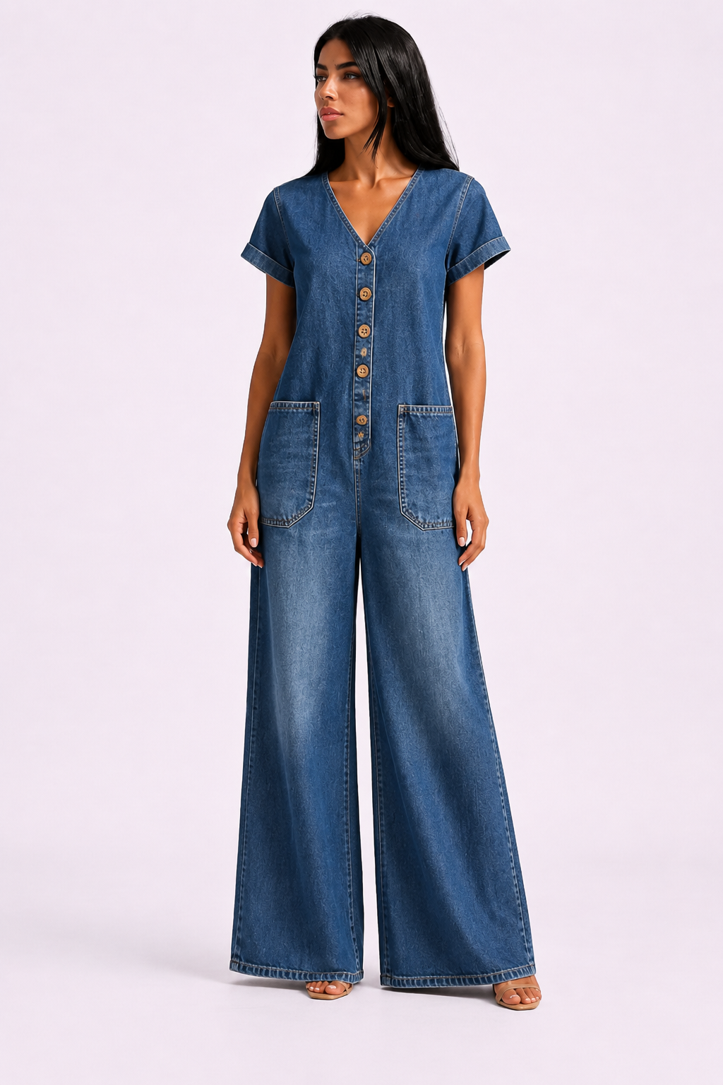 Combinaison en Denim Jambe Large
