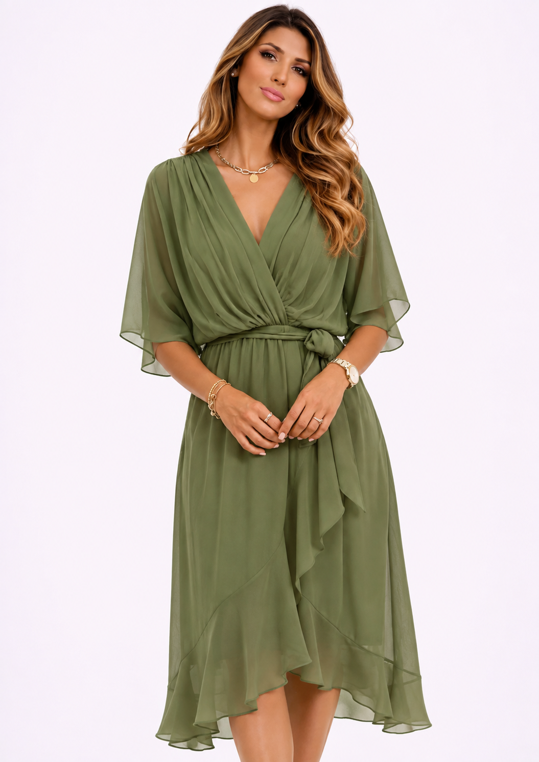 Robe Midi Cache Manches Chauve Souris