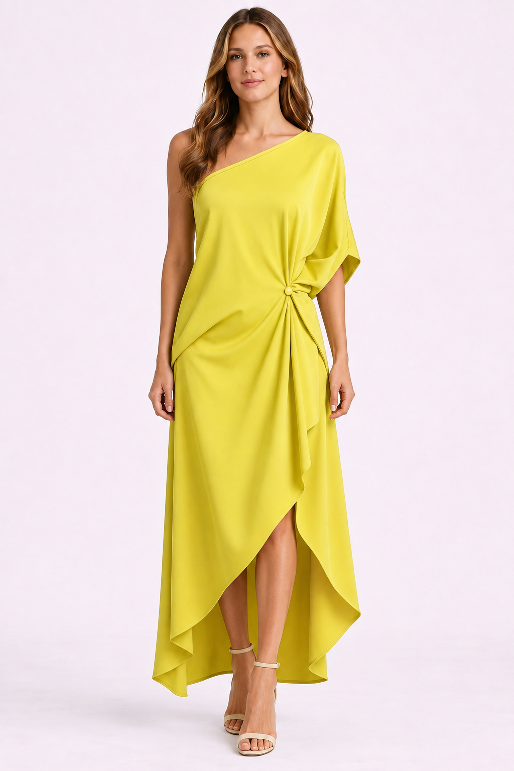 Robe Midi Épaule Dénudée Bas Asymétrique