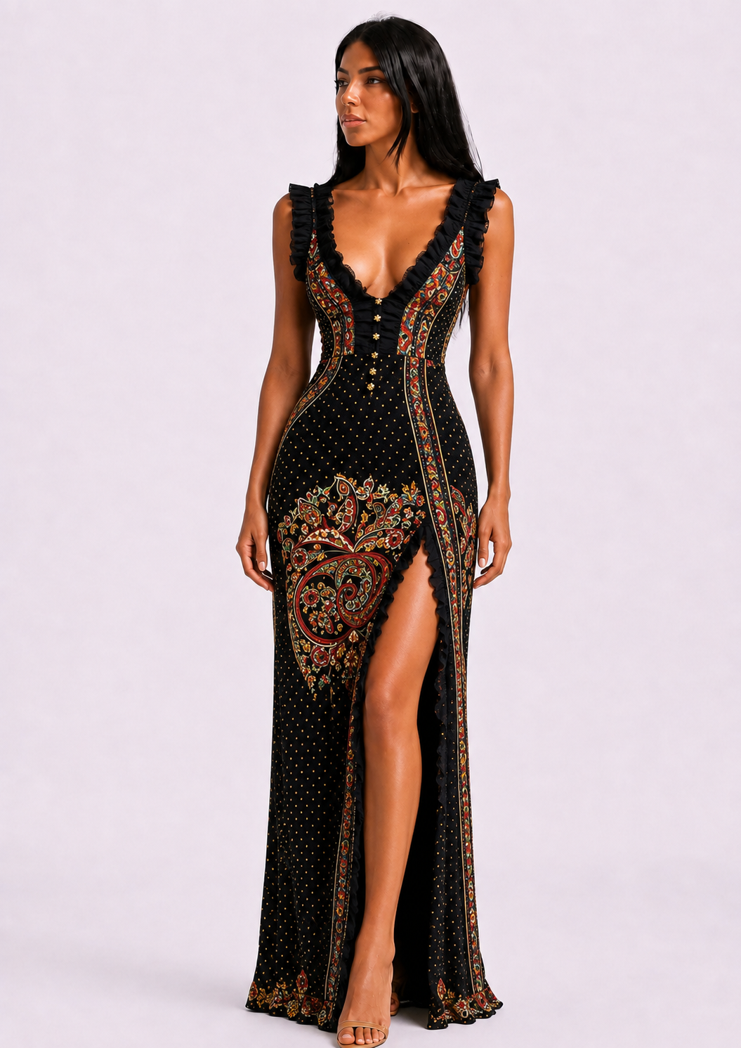 Robe Longue Paisley Fendue