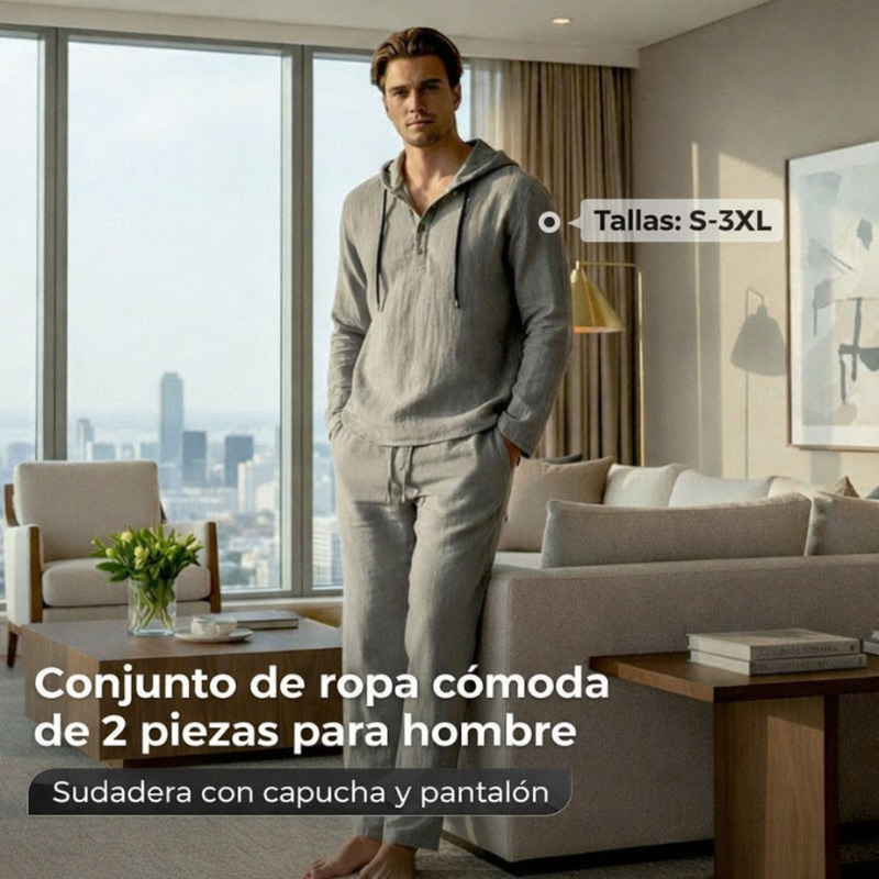 Conjunto Casual de Hombre con Capucha y Pantalón – 2 Piezas