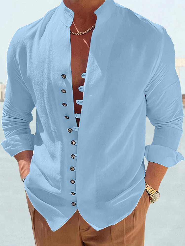 Camisa De Algodón y Lino De Manga Larga