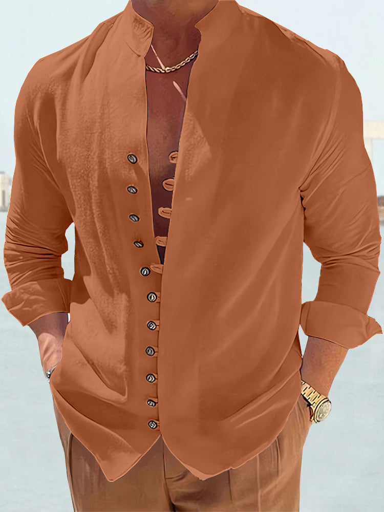 Camisa De Algodón y Lino De Manga Larga