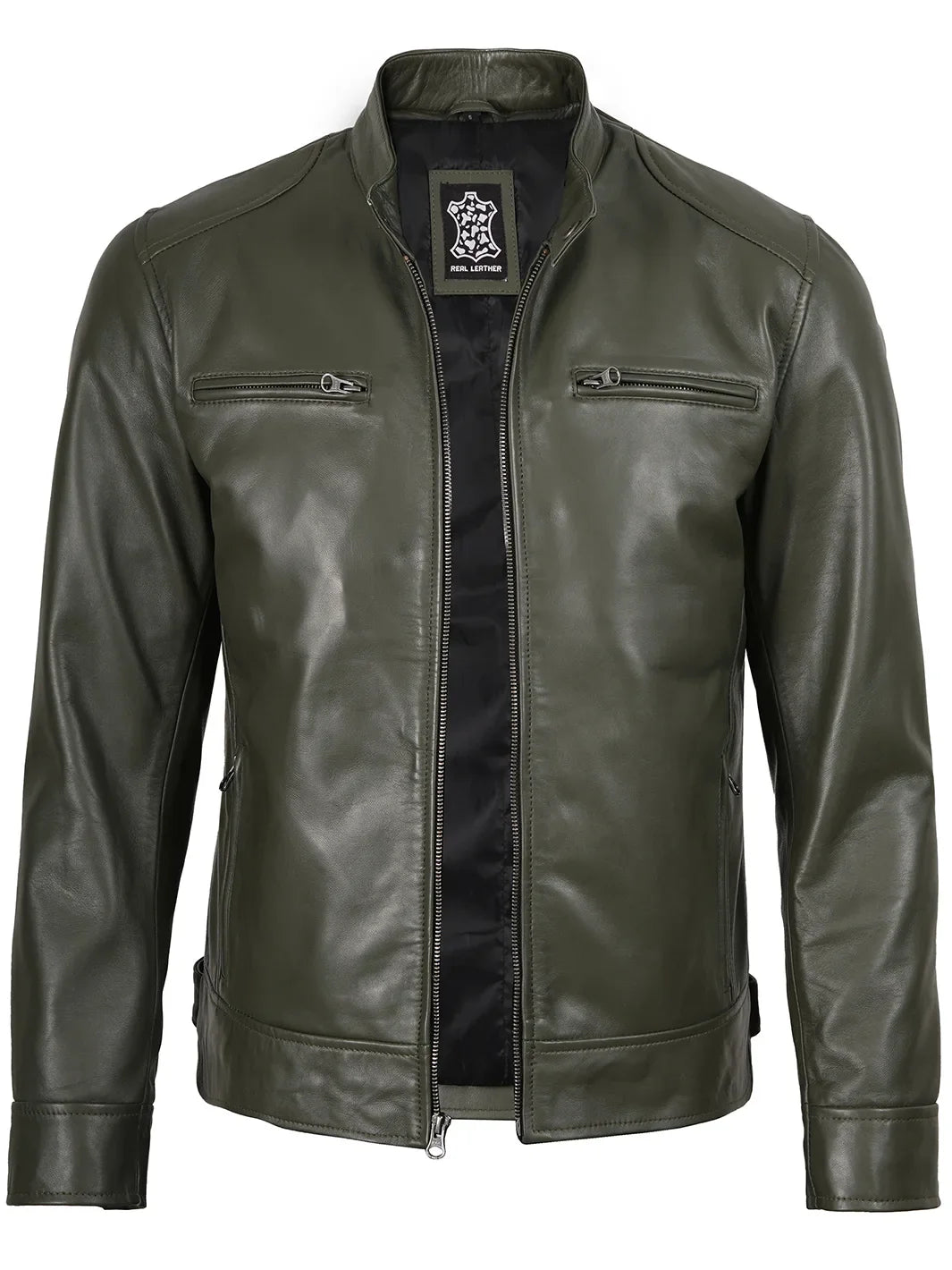 Chaqueta De Cuero Estilo Moto Para Hombre