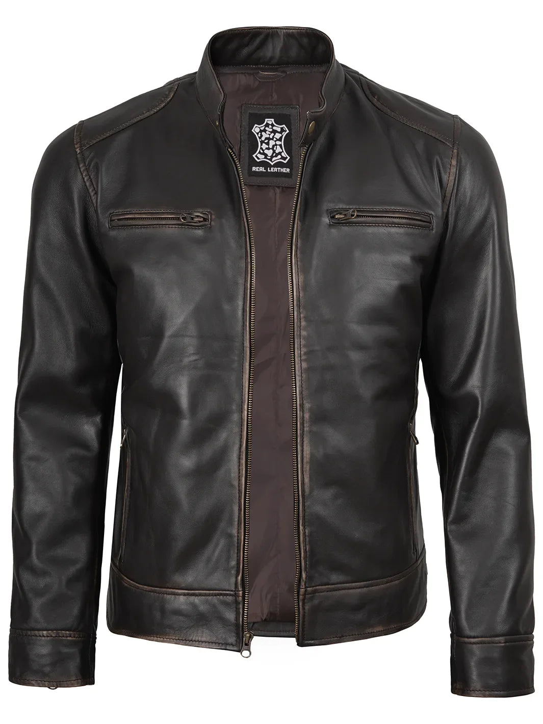 Chaqueta De Cuero Estilo Moto Para Hombre