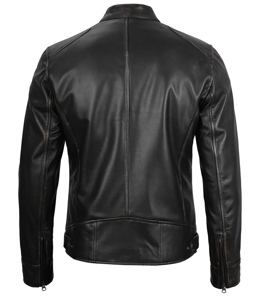 Chaqueta De Cuero Estilo Moto Para Hombre