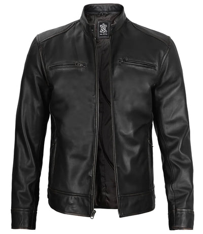 Chaqueta De Cuero Estilo Moto Para Hombre