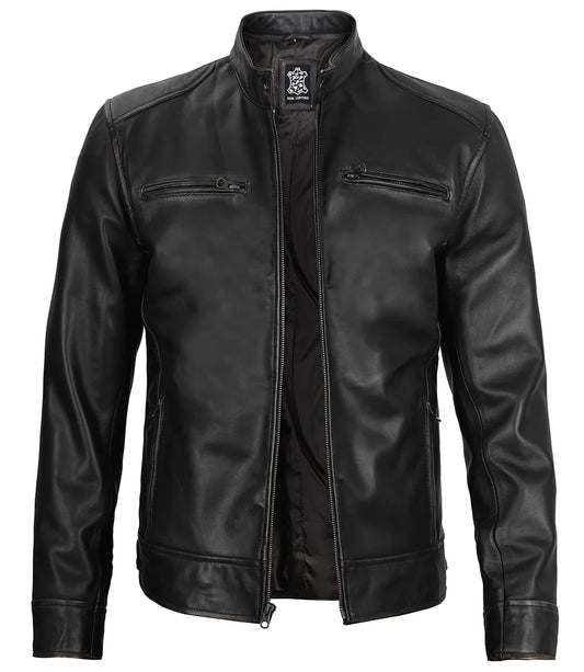 Chaqueta De Cuero Estilo Moto Para Hombre