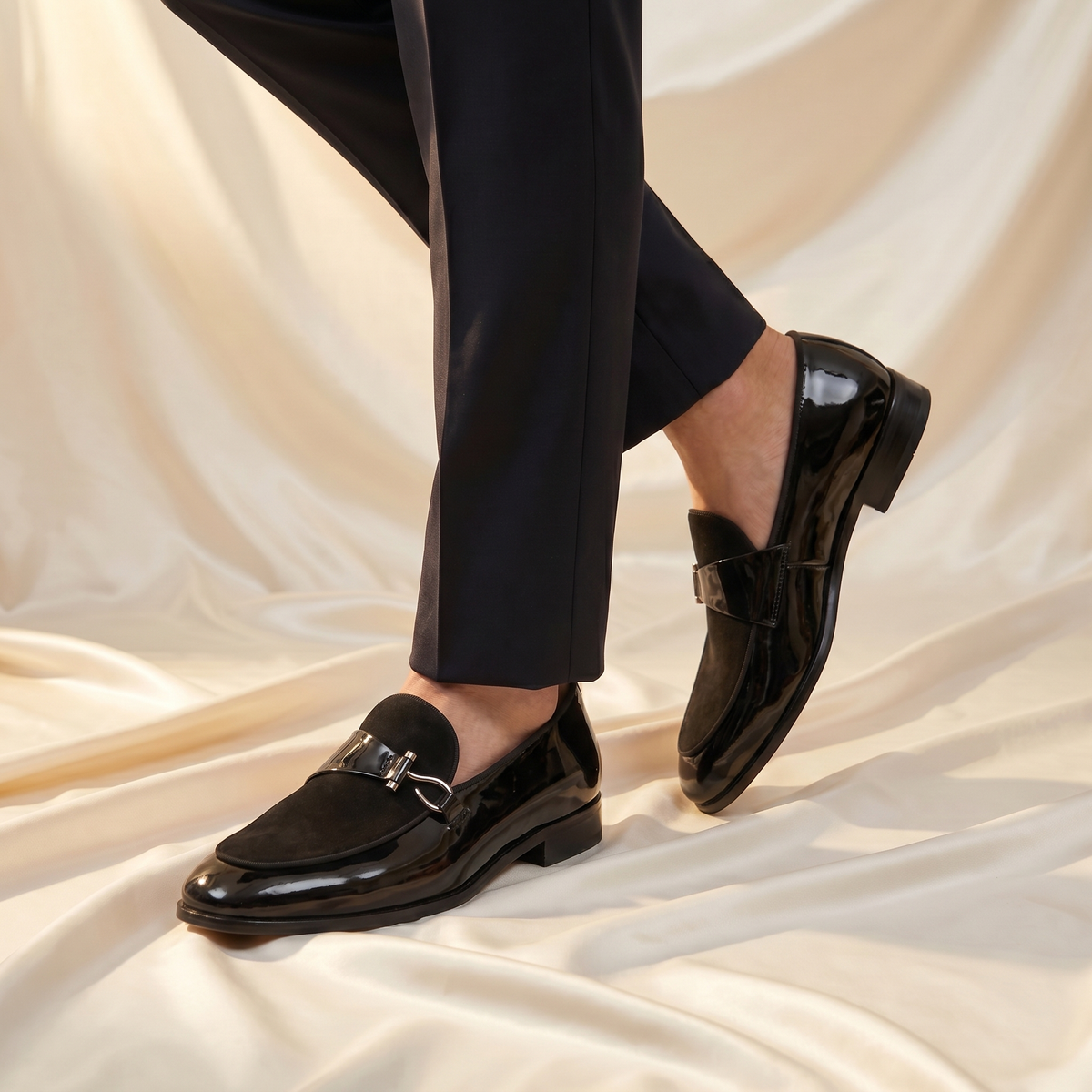 Mocassins Bi Matière Verni Daim