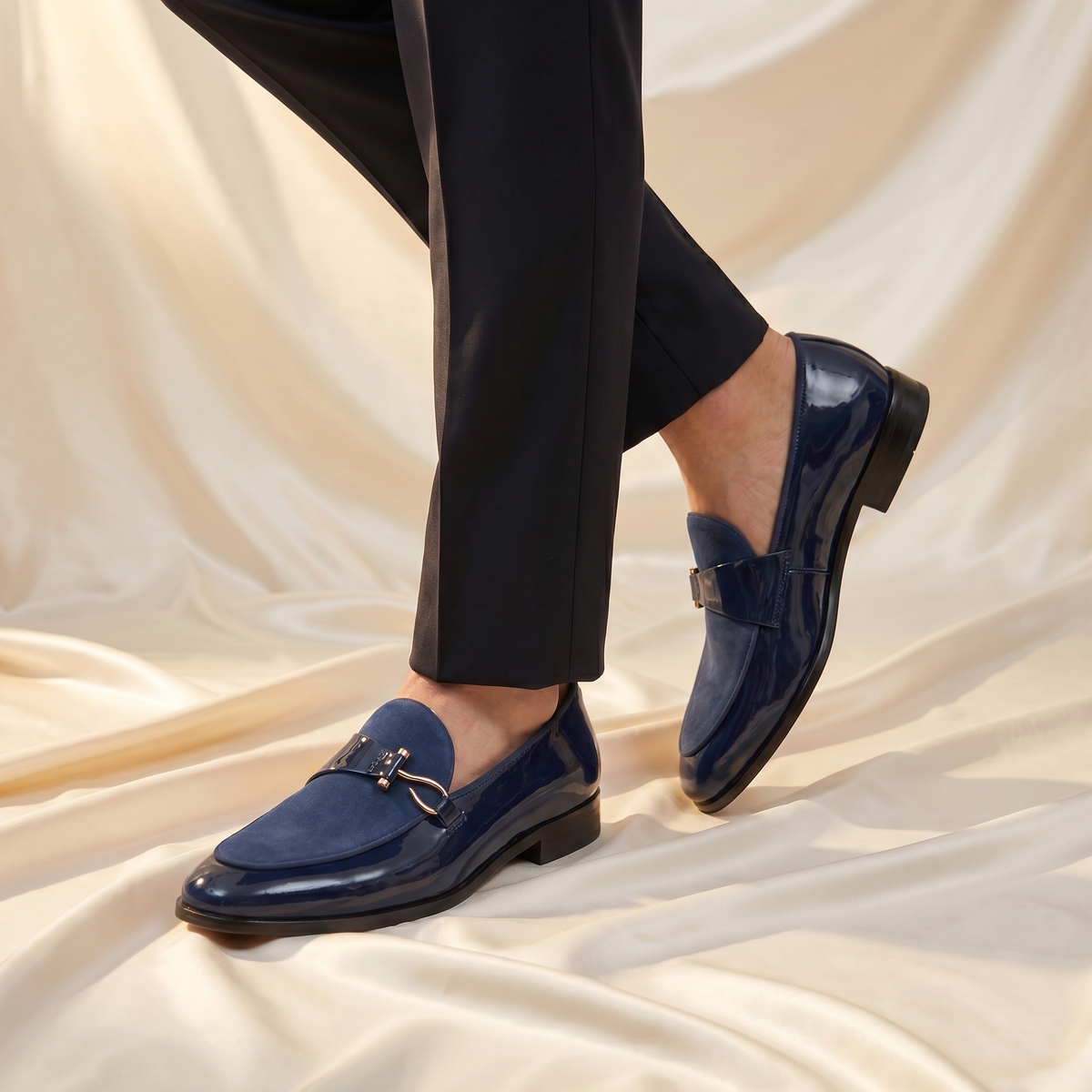 Mocassins Bi Matière Verni Daim