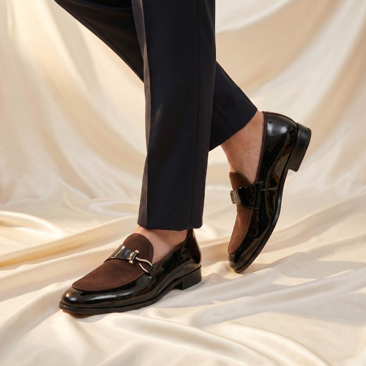 Mocassins Bi Matière Verni Daim