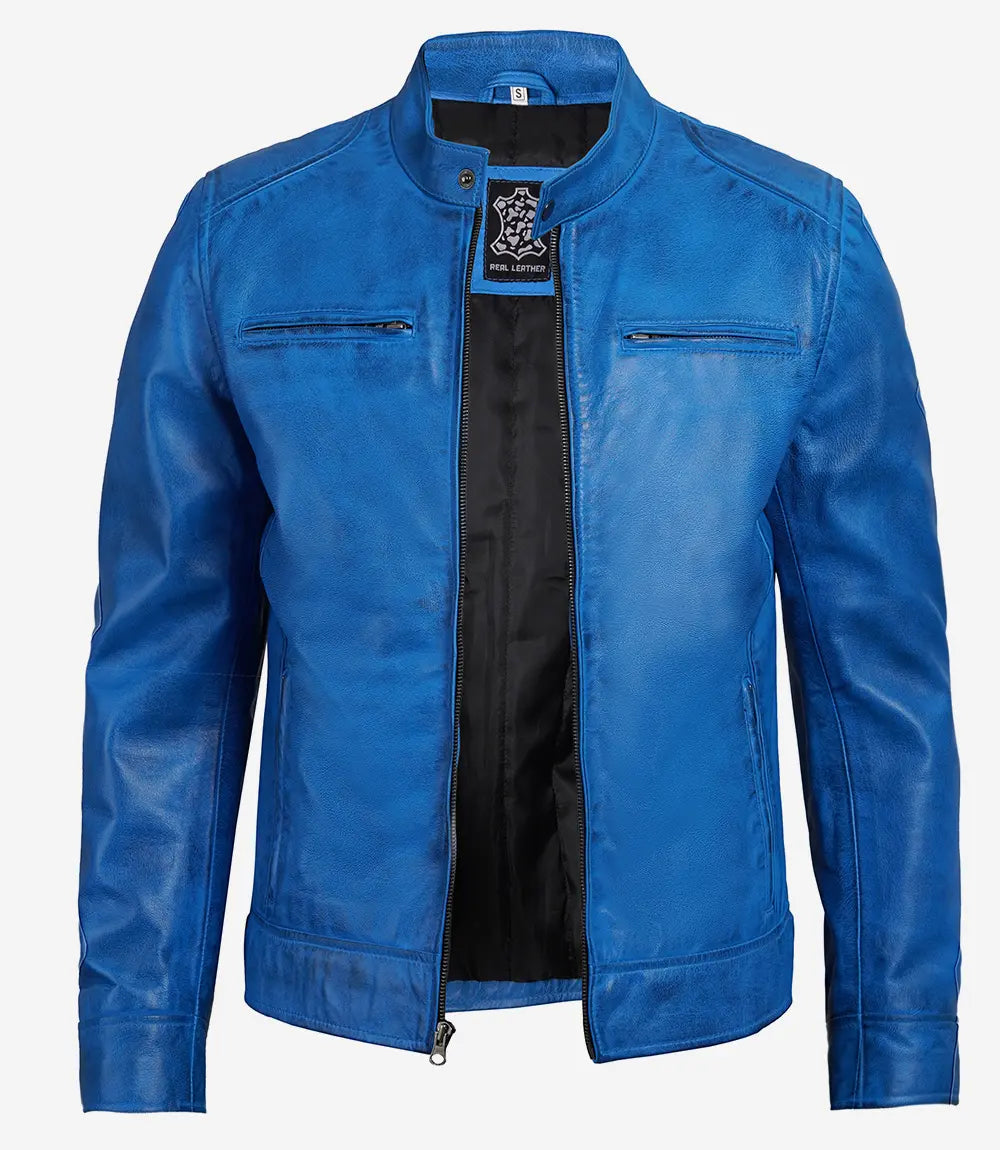 Chaqueta De Cuero Estilo Moto Para Hombre