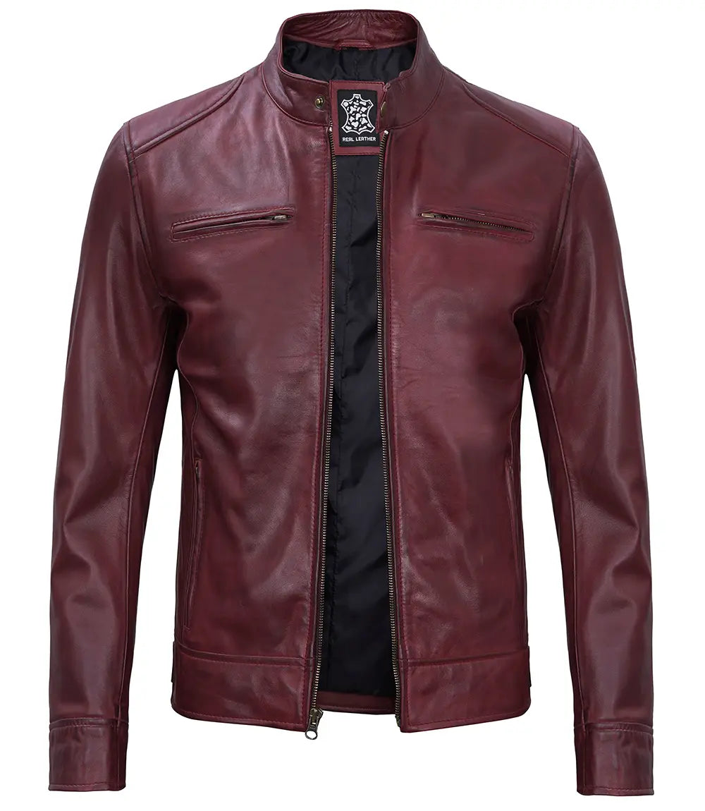 Chaqueta De Cuero Estilo Moto Para Hombre